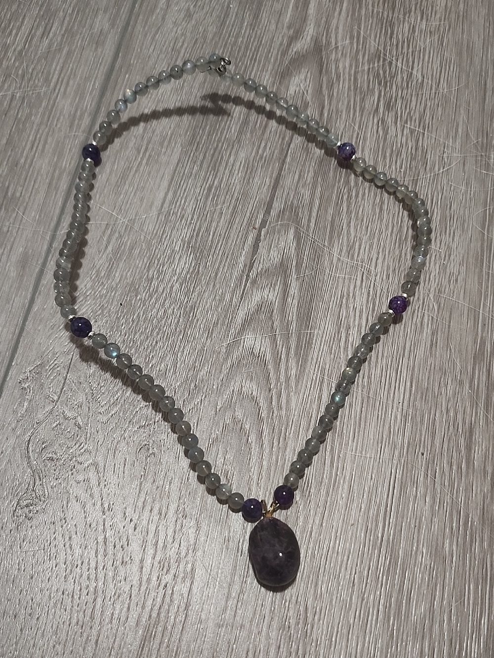 Handcrafted Labradorite, Purple Dragon Vein and Amethyst Beaded Necklace
